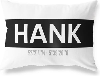 Tuinkussen HANK - NOORD-BRABANT met coördinaten - Buitenkussen - Bootkussen - Weerbestendig - Jouw Plaats - Studio216 - Modern - Zwart-Wit - 50x30cm