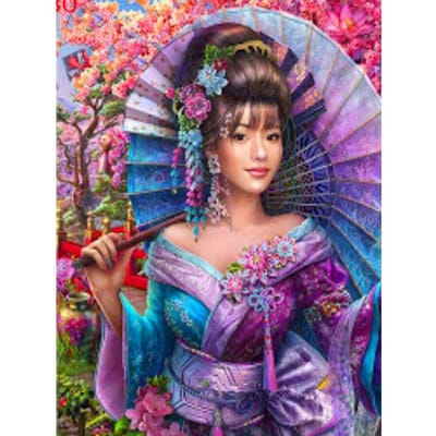 Peinture diamant femme japonaise, point de croix, broderie complète de diamants ronds 20X30CM blue