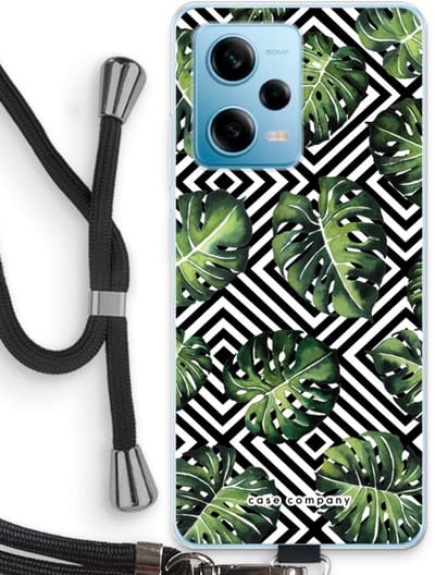 Case Company® - Hoesje met koord geschikt voor Xiaomi Redmi Note 12 Pro 5G hoesje met Koord - Geometrische jungle - Telefoonhoesje met Zwart Koord - Bescherming aan alle Kanten en Over de Schermrand