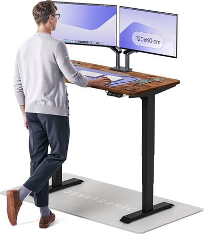 Desktronic HomePro Zit-sta Bureau Elektrisch In Hoogte Verstelbaar, 120x60 cm Massief Notenhout/Zwart, Stille Dubbele Motor, Hoogte 62-126cm