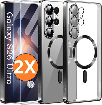 Hoesje Magsafe Geschikt voor Samsung Galaxy S26 Ultra hoesje backcover Zwart – Lens beschermer – Transparant hoesje met Samsung S26 Ultra screenprotector - 2 stuks