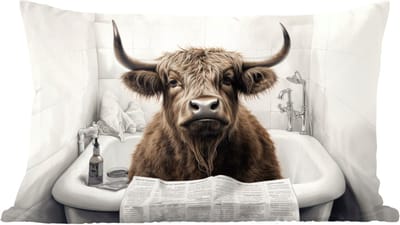 Sierkussens - Kussentjes Woonkamer - 60x40 cm - Schotse hooglander - Badkuip - Badkamer - Krant