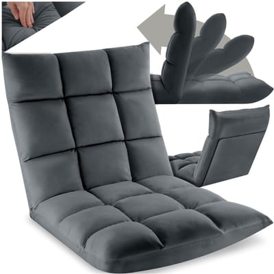 tectake® Relaxstoel - Relaxfauteuil - XXL vloerstoel - Opvouwbaar met ligfunctie - Vloerstoel met verstelbare rugleuning - Te gebruiken als fauteuil, zitkussen, vloerkussen, relaxligstoel of voor meditatie - Grijs