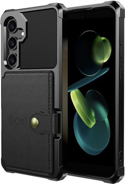 YPCd Hardcase Kaarthouder Hoesje – Geschikt voor Samsung Galaxy S25 FE – Shockproof Backcover met Pasjesvak en Drukknop – Magneet voor Autohouder – Zwart