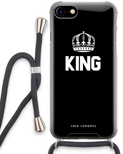 Case Company® - Hoesje met koord geschikt voor iPhone SE 2020 hoesje met Koord - King zwart - Telefoonhoesje met Zwart Koord - Bescherming aan alle Kanten en Over de Schermrand