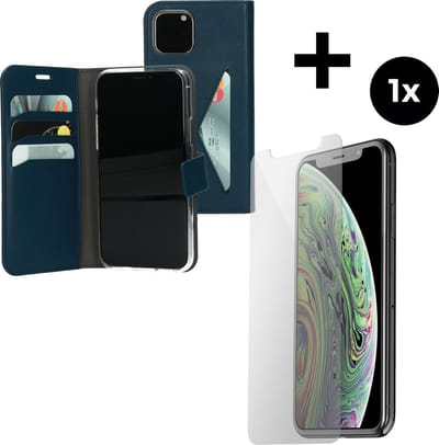 Mobiparts Classic Wallet hoesje geschikt voor Apple iPhone 11 Pro met 1 Screenprotector van Gehard Glas - Blauw