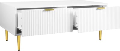 Witte Salontafel Met 2 Laden Verticale Strepen Design Woonkamertafel Salontafel Kort Kast 100x50x40cm