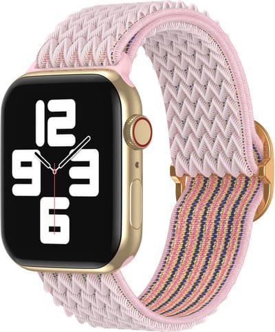 Nylon bandje - geschikt voor Apple Watch 1/2/3/4/5/6/7/8/9/10/11/ SE (1,2,3) met maat 38 mm / 40 mm / 41 mm en 42 mm (Watch 10/11) - roze