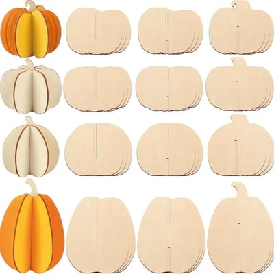 Houten 3D Pompoen Decoratie voor Halloween - 8 Stuks Onbewerkte Pompoenen voor DIY Schilderen en Creatieve Ambachten
