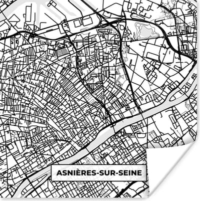 Poster Frankrijk - Asnières-sur-Seine - Kaart - Plattegrond - Stadskaart - Zwart wit - 100x100 cm XXL