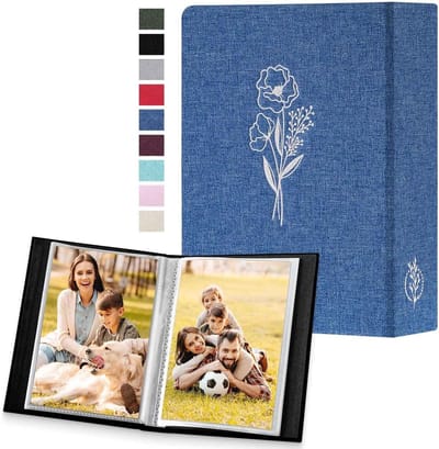 Klein Fotoalbum voor 100 Foto's, Insteekcompartimenten, Linnen Cover, Geschikt voor 10 x 15 cm Portretfoto's (2 Stuks) in Blauw