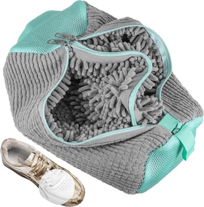 2-in-1 Schoenwaszak voor de Wasmachine, Herbruikbare Waszak voor Schoenen met Rits en 360° Reiniging, Ideaal voor Sneakers en Sportschoenen, Grijs