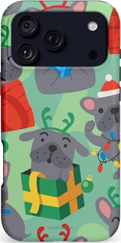 Casetastic hoesje geschikt voor Apple iPhone 17 Pro Max - MagSafe - Dubbellaagse bescherming - Hondje als Kerstcadeau - Fashion Case - Mintgroen Grijs Rood
