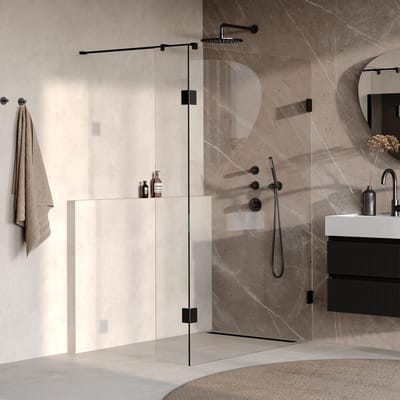 Brauer Void - Inloopdouche - Helder Glas - 130 x 200 cm - met Zijwand 30 cm - incl. Glascoating - Mat Zwart