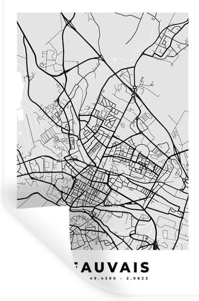 Muurstickers - Sticker Folie - Kaart - Stadskaart - Frankrijk - Beauvais - Plattegrond - 20x30 cm - Plakfolie - Muurstickers Kinderkamer - Zelfklevend Behang - Zelfklevend behangpapier - Stickerfolie