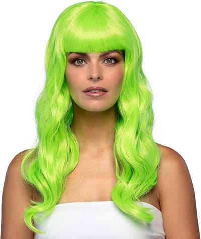 Boland - Pruik Chique neongroen Groen - Golvend - Lang - Vrouwen - - Glitter and Glamour