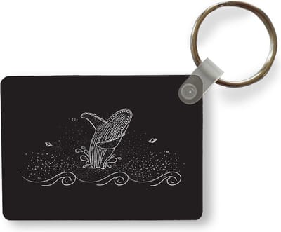 Sleutelhanger - Zwart-wit illustratie van een walvis - Uitdeelcadeautjes - Plastic