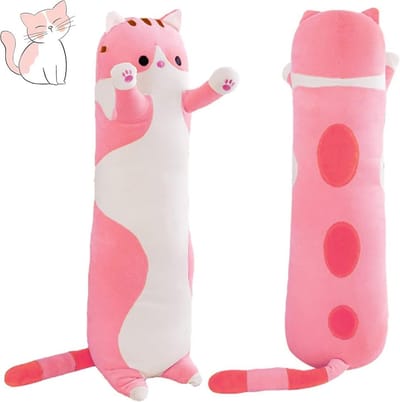 Klikkopers® - Kawaii Kussen - Lange Kat Knuffel XXL - 130 cm tot 135 cm - Kawaii Knuffel - Roze - Body Pillow - Lichaamskussen - Zwangerschapskussen - Knuffel Kat