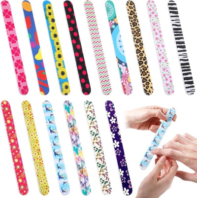 15-delige Vijlset voor Natuurlijke Nagels, Dubbelzijdige 180 Grit Nagelvijlen met Kleurrijke Bloemen voor Professionele Manicure en Nagelverzorging voor Vrouwen