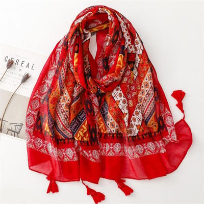 Geometrisch Bedrukte Hijab Katoen Viscose Sjaal met Kwastjes Voor Dames Mode Strand Lange Sjaal Dames Franje Sjaals Wraps 180*85cm brown