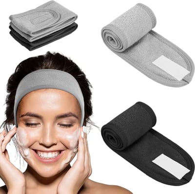 Verstelbare Haarband voor Spa en Make-up, 2 Pack, Geschikt voor Huidverzorging, Douche en Sport (Grijs, Zwart)