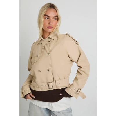 boohoo Dames Gordelde korte trench | Steen | Maat: 42