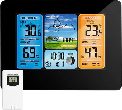 Weerstation Kleurenscherm - Buiten thermometer - Weer voorspellen - Draadloze sensoren - 4-daagse voorspelling - Zwart