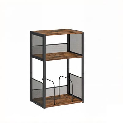 Opbergrek Platenspeler Rek Bijzettafel 30x43x69 cm Bruin+Zwart 3-Lagen Grote Opslag Compact Ontwerp Ruimtebesparend Stevig Metalen Frame Eenvoudig te Monteren en Schoon te Maken Geschikt voor Woonkamer en Slaapkamer