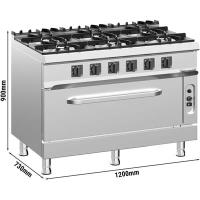 GGM Gastro Gasherd - 49 kW - 6 Brenner - inkl. Gasbackofen Statisch - 10 kW