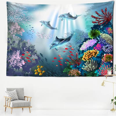 Tapisserie Murale Baleine Sous-Marine Paysage Naturel Bohème Kawayitapitz Salon Chambre Décoration Intérieure 150x100CM