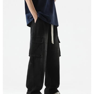 Gele Modder Werk Jeans Heren Hip-hop Wassing Retro High Street Lange Broeken 3XL black