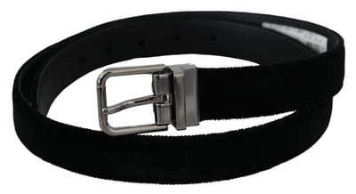Dolce & Gabbana Mannen Zwart Leer Fluweel Zilver Gesp Riem