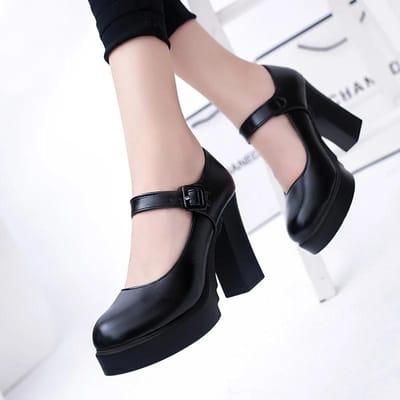 Pumps met blokhak Dames Ronde neus Bruidsschoenen Feest Dansen Dames Kleding Schoenen Lage Mond Gespsluiting Dames Hoge hak 35 gray