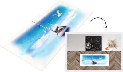 Keukenloper - Loper keuken - Zeilboot - Vogel - Zee - 120x50 cm - Keukenloper vinyl