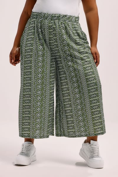 Yours Groene Bloemen Crinkle Midaxi Culottes Size 50-52