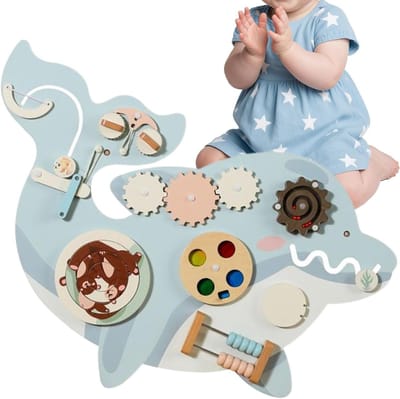 Wand Sensorisch Bord - Activiteitencentrum Hout - Vroeg Leren Spel - Stevig Houten Materiaal - 60 x 40 cm - Dolfijn