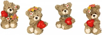Beertjes met hartje | setje van 4 | steen keramisch | 6,5 cm hoog  | decoratie | bruiloft, Moederdag, Valentijn