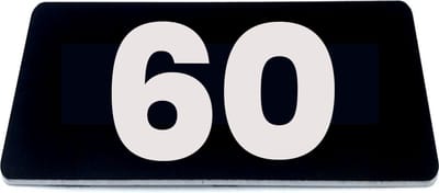 Nummerplaatje 60 - 80 x 50 x 1,6 mm - Zwart/wit - incl. 3M-tape | Nummerbordje - Deur en kamernummer - brievenbusnummers - Gratis verzending - 5 jaar garantie