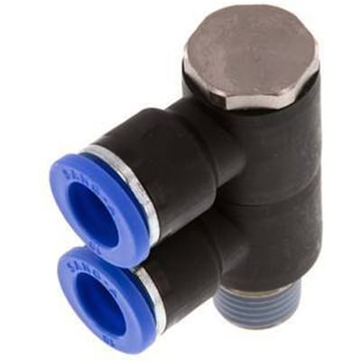 10mm x R1/4'' 2-way Manifold Messing/PA 66 Insteekfitting Buitendraad Draaibaar NBR