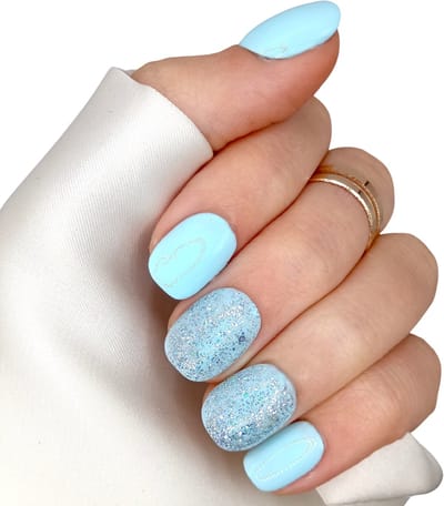 Press on Nails - Blauw Glitter - Plaknagels Feestdagen - XS Kort Naturel Nageltips - SD Press on Nails - Nagelset B-16