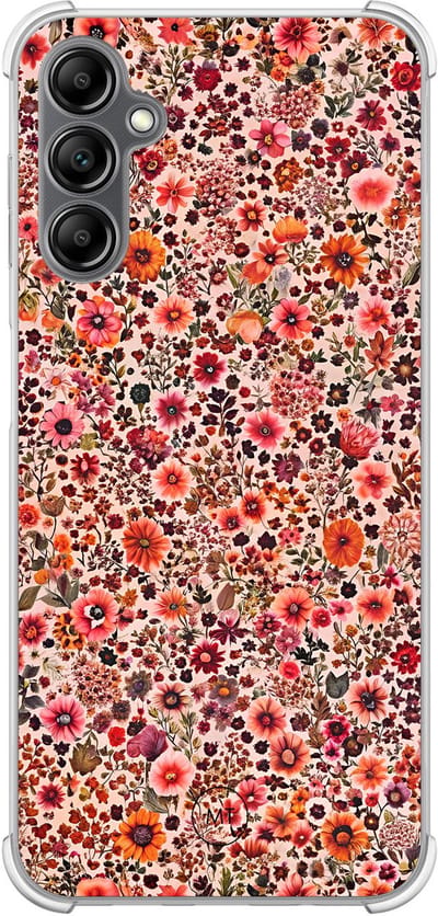 Hoesje (shockproof) geschikt voor Samsung Galaxy A14 5G - Vintage floral - Extra sterke case - TPU/polycarbonaat - Bloemen - Roze, Transparant
