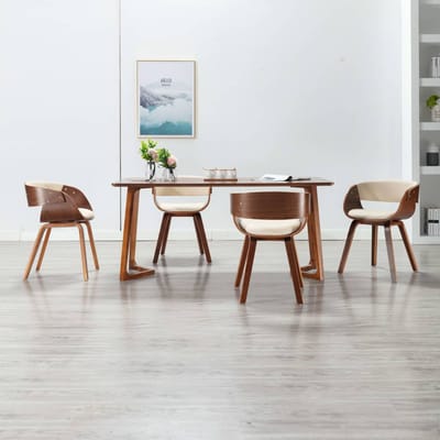 vidaXL - Eetkamerstoelen - 4 - st - gebogen - hout - en - kunstleer - crèmekleurig