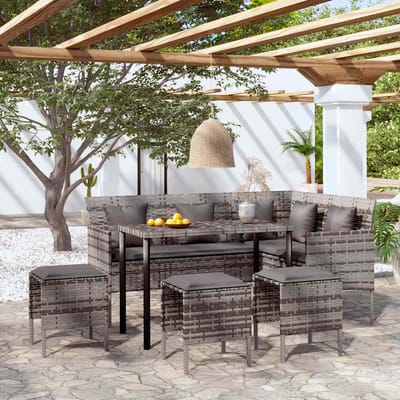 vidaXL - 5-delige - Loungeset - met - kussens - L-vormig - poly - rattan - grijs