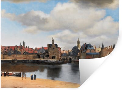 Muurstickers - Sticker Folie - Vermeer - Stad - Oude meesters - Kunst - 40x30 cm - Plakfolie - Muurstickers Kinderkamer - Zelfklevend Behang - Zelfklevend behangpapier - Stickerfolie