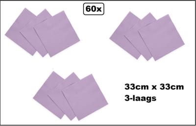 60x Servetten lila 33cm x 33cm - 3 laags - Cocktail servet diner eten knoeien restaurant BBQ thema feest verjaardag feest