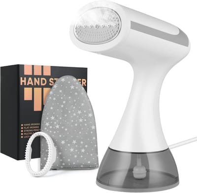 Kledingstomer Handheld – Snelle Verticale Stoomreiniger (30 sec Opwarmtijd) – 300 ml Waterreservoir – Draagbare Reis- en Thuisstomer – Inclusief Strijkhandschoen – Wit