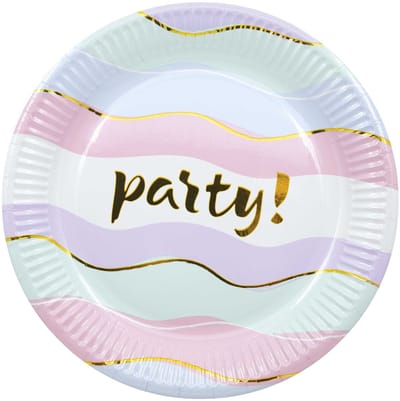 Vegaoo - 8 Kleine Kartonnen Borden Elegant Party Pastel 20 cm Gouden Golven