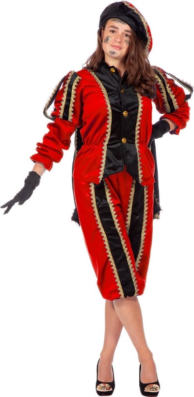 Piet zwart/rood imitatie fluweel voor volwassenen