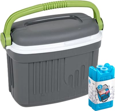 Koelbox met koelelementen - 8 liter - kunststof - grijs - 36 x 21 x 28 cm