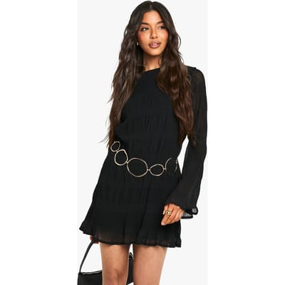 boohoo Dames Getextureerde mini-jurk met lange, uitlopende mouwen | Black | Maat: 8